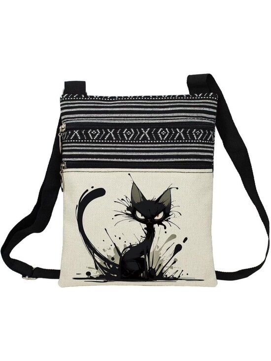 Handbags - Women Splash Ink Cat Cute Kitten Purse Lover Gift Zipper Crossbody Bag